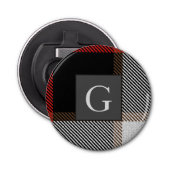 Monogram Bruidsjonkers Beste Man Rood Grijs Tartan Button Flesopener (Voorkant)
