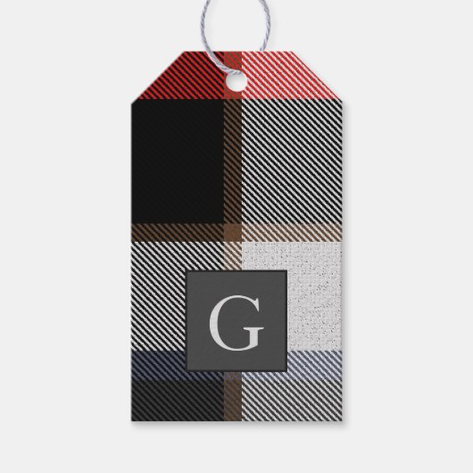 Monogram Bruidsjonkers Beste Man Rood Grijs Tartan Cadeaulabel (Voorkant)