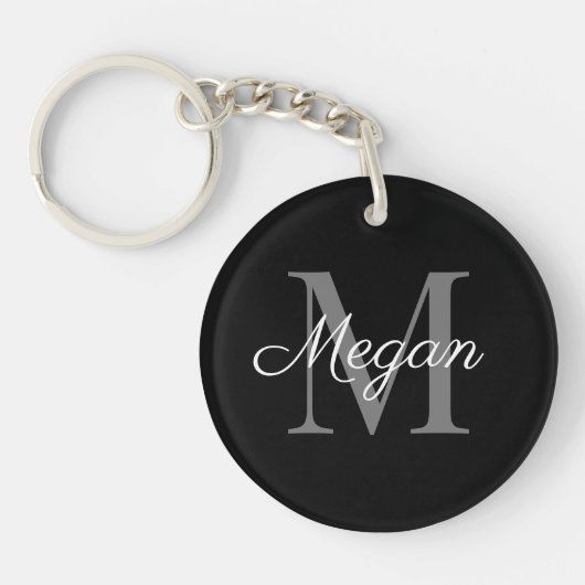 Monogram bruidsmeisje cadeau met naam Zwart Sleutelhanger (Voorkant)