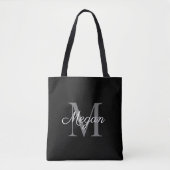 Monogram bruidsmeisje cadeau met naam Zwarte Tote Bag (Voorkant)