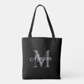 Monogram bruidsmeisje cadeau met naam zwarte tote bag (Achterkant)