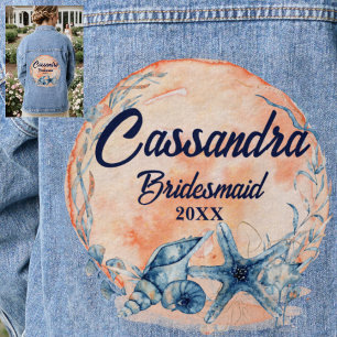 Monogram bruidsmeisje waterverf schelpen zeester denim jacket