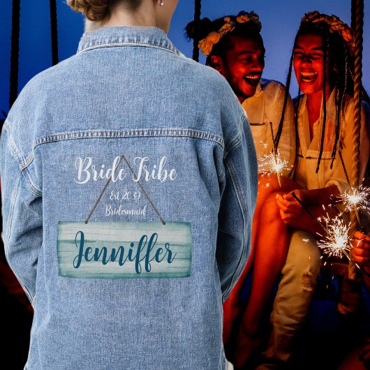 Monogram bruidsmeisje Waterverf schelpen zeesterre Denim Jacket