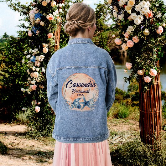 Monogram bruidsmeisje Waterverf schelpen zeesterre Denim Jacket