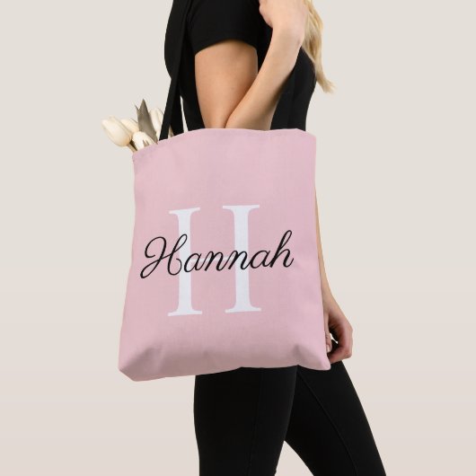 Monogram bruidsmeisjes cadeau met naam Roze Tote Bag (Dichtbij)