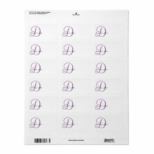 Monogram Bruiloft Adresetiketten Paarse Etiket (Full Sheet)