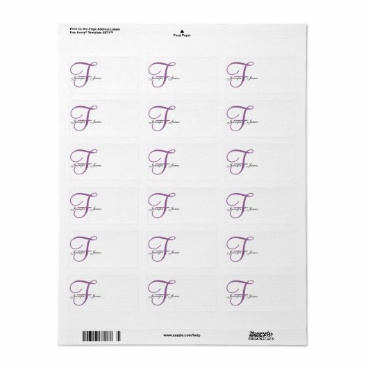 Monogram Bruiloft Adresetiketten Paarse Etiket (Full Sheet)