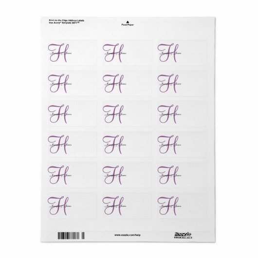 Monogram Bruiloft Adresetiketten Paarse Etiket (Full Sheet)