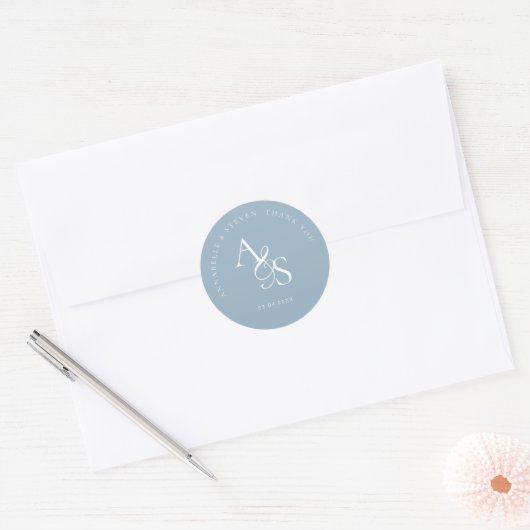 Monogram, bruiloft bedankt ronde sticker (Envelop)