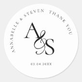 Monogram, bruiloft bedankt ronde sticker (Voorkant)