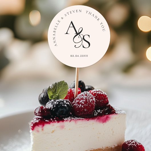 Monogram, bruiloft bedankt ronde sticker