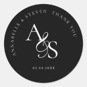 Monogram, bruiloft bedankt ronde sticker (Voorkant)