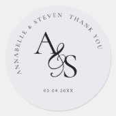 Monogram, bruiloft bedankt ronde sticker (Voorkant)