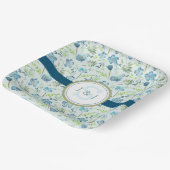 Monogram Bruiloft Boho Blauw Waterverf Bloemen Papieren Bordje (Gebogen)