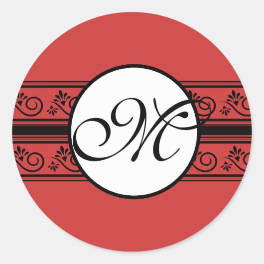 Monogram bruiloft Borders Deep Red Ronde Sticker (Voorkant)