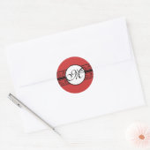 Monogram bruiloft Borders Deep Red Ronde Sticker (Envelop)