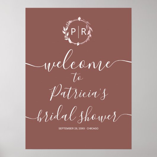Monogram Bruiloft Bridal Shower Welkomstbord Poster (Voorkant)