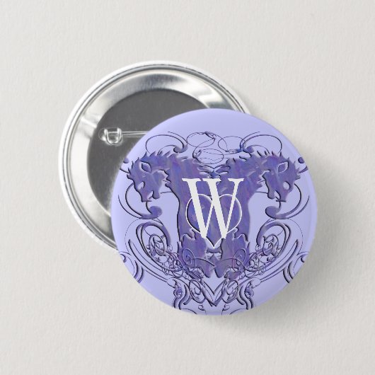 Monogram bruiloft Button Lions wervelingen 4 hoofd (Voorkant /achterkant)