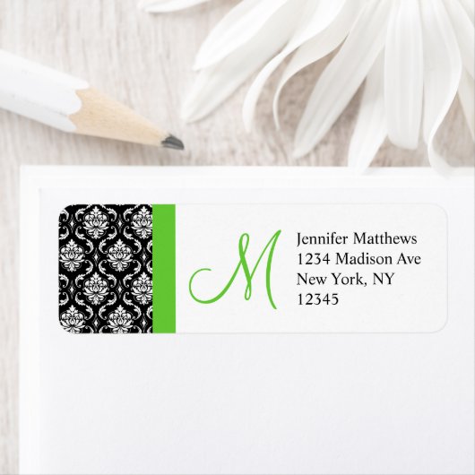 Monogram Bruiloft Damast Retouradres Labels (Insitu)