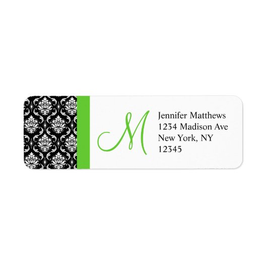 Monogram Bruiloft Damast Retouradres Labels (Voorkant)