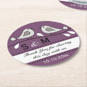 Monogram bruiloft Dank u Paarse Tortelduifjes Ronde Kartonnen Onderzetter (Gebogen)