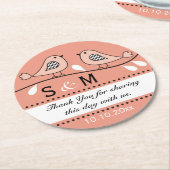 Monogram bruiloft Dank u Peach Tortelduifjes Ronde Kartonnen Onderzetter (Gebogen)