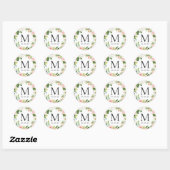 Monogram bruiloft Datum Blush Pink Floral Wreate Ronde Sticker (Vel)