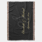 Monogram bruiloft Datum Bride Groom Naam Zwarte Co Deken (Voorkant Verticaal)