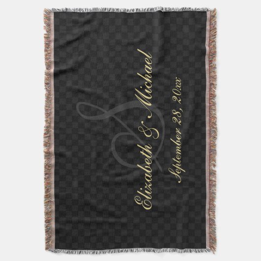 Monogram bruiloft Datum Bride Groom Naam Zwarte Co Deken (Voorkant Verticaal)