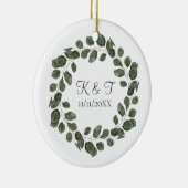 Monogram bruiloft Datum Eucalyptus Leaves Elegant Keramisch Ornament (Rechts)