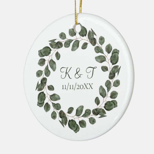 Monogram bruiloft Datum Eucalyptus Leaves Elegant Keramisch Ornament (Links)