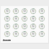 Monogram bruiloft Datum Eucalyptus Leaves Ronde Sticker (Vel)