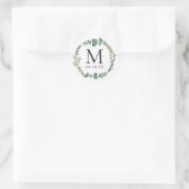 Monogram bruiloft Datum Eucalyptus Leaves Ronde Sticker (Tas)