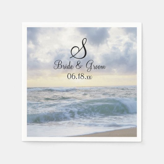 Monogram bruiloft Datum Namen  Beach Backdrop Servet (Voorkant)