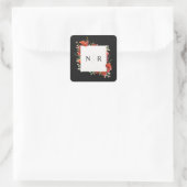 Monogram bruiloft Delicate popy Dark Wedding Vierkante Sticker (Tas)
