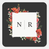 Monogram bruiloft Delicate popy Dark Wedding Vierkante Sticker (Voorkant)