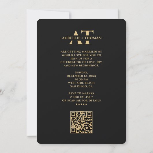 Monogram Bruiloft Elegant Zwart Goud Modern QR Save The Date (Achterkant)