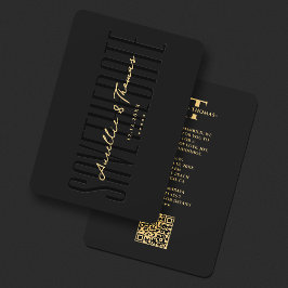 Monogram Bruiloft Elegant Zwart Goud Modern QR Save The Date