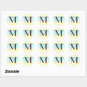 Monogram Bruiloft Envelop Seal Bruin Ivoor Blauw Ronde Sticker (Vel)