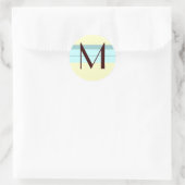 Monogram Bruiloft Envelop Seal Bruin Ivoor Blauw Ronde Sticker (Tas)