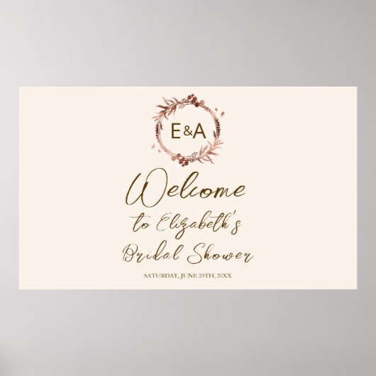 Monogram Bruiloft Feest Welkom Teken Banner Poster (Voorkant)