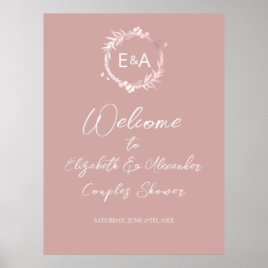 Monogram Bruiloft Feest Welkomstbord Poster (Voorkant)