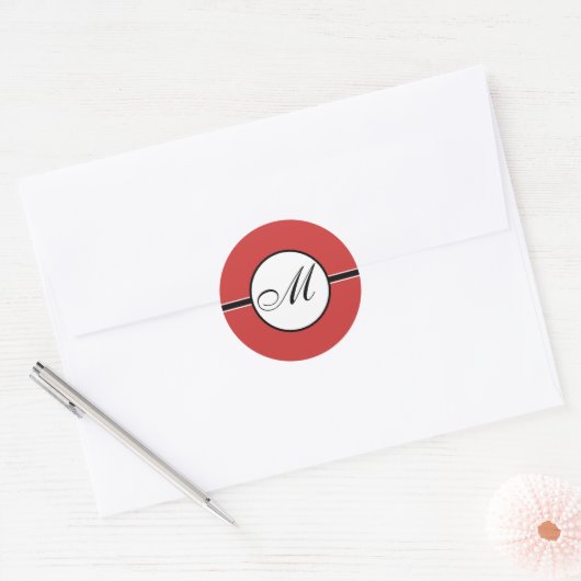 Monogram bruiloft getoond rood u kiest kleur ronde sticker (Envelop)