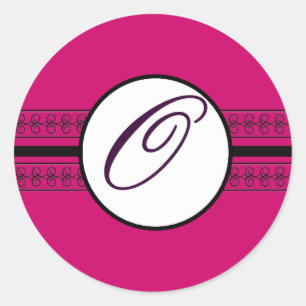 Monogram Bruiloft Grenzen Diepe Rasberry Ronde Sticker
