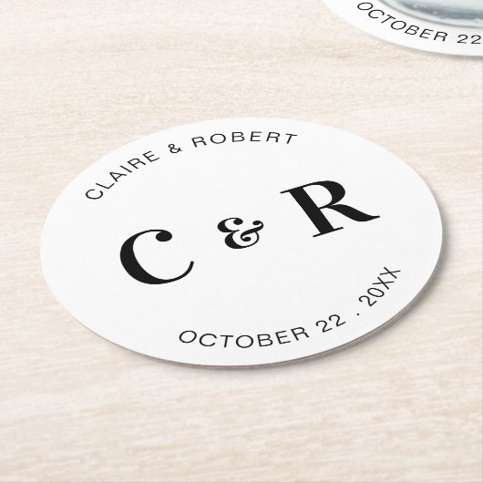 Monogram bruiloft gunst Drink gepersonaliseerd Ronde Kartonnen Onderzetter (Gebogen)