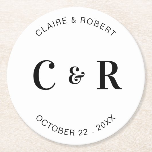 Monogram bruiloft gunst Drink gepersonaliseerd Ronde Kartonnen Onderzetter (Voorkant)