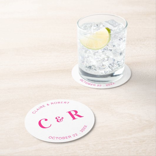 Monogram bruiloft gunst Drink gepersonaliseerd Ronde Kartonnen Onderzetter (Insitu)