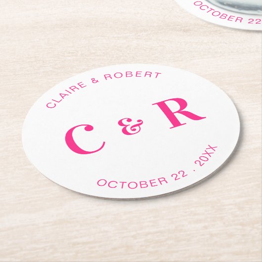 Monogram bruiloft gunst Drink gepersonaliseerd Ronde Kartonnen Onderzetter (Gebogen)