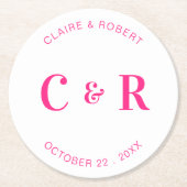 Monogram bruiloft gunst Drink gepersonaliseerd Ronde Kartonnen Onderzetter (Voorkant)