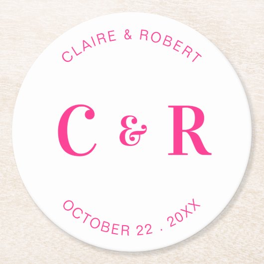 Monogram bruiloft gunst Drink gepersonaliseerd Ronde Kartonnen Onderzetter (Voorkant)